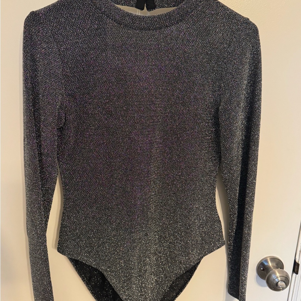 H&M Black Sequin Fitted Bodysuit